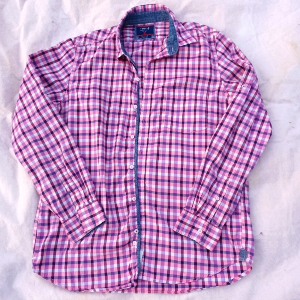 Turtle Sports Club 100% Cotton Plaid Men Shirt Size 42